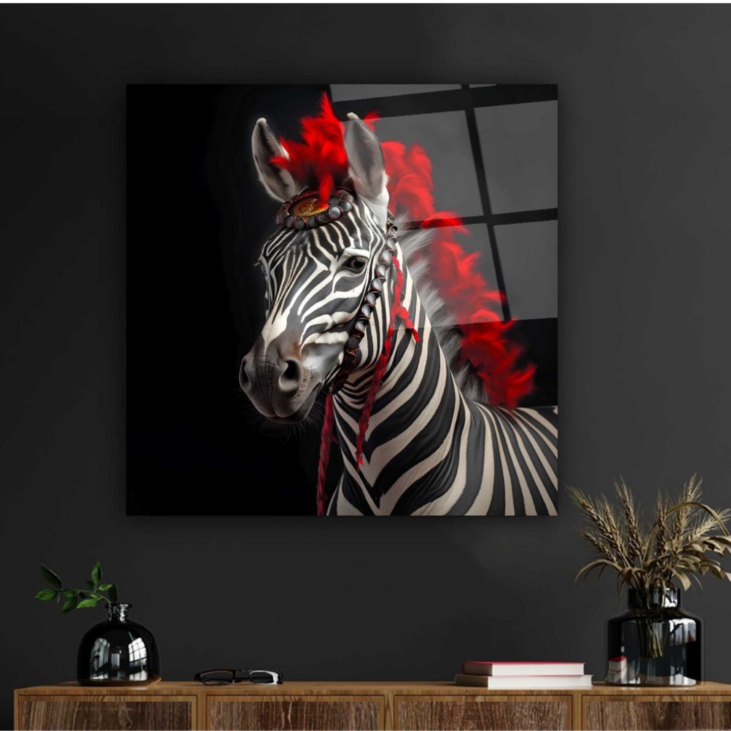 Red Zebra Glass Wall Art