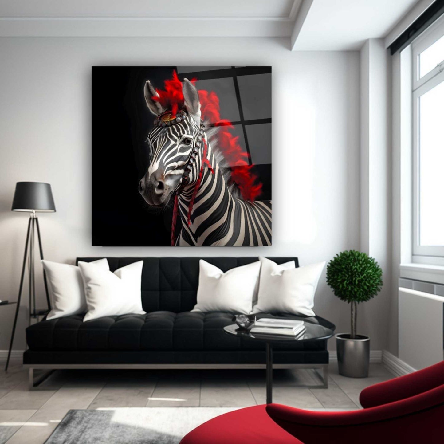 Red Zebra Glass Wall Art