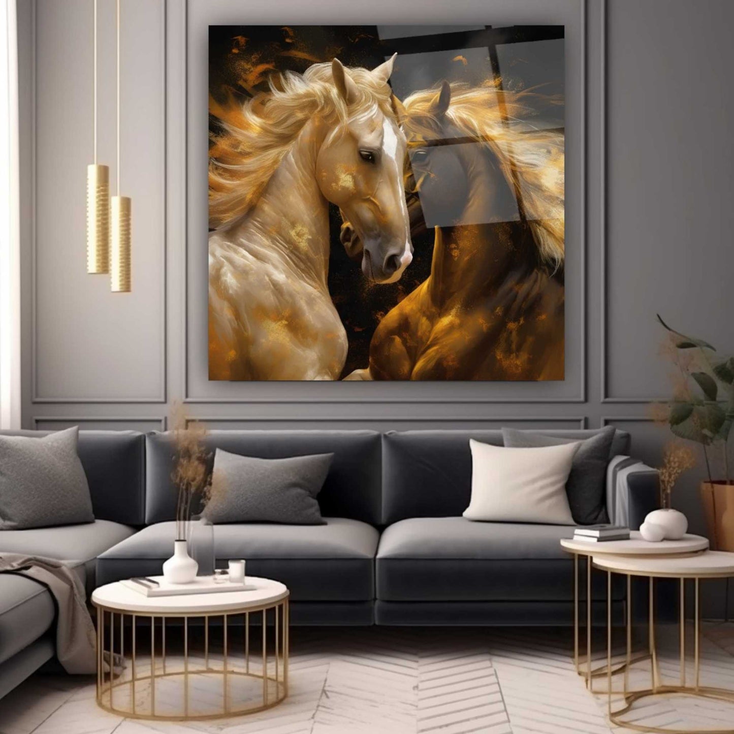 Two Horse Glass Wall Art