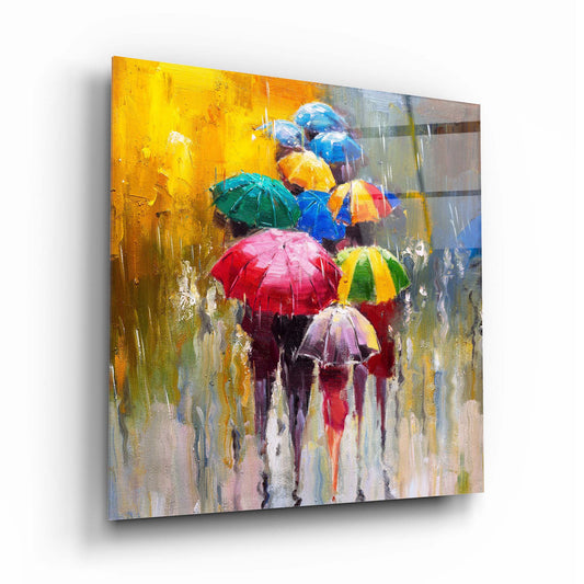 Colorful Umbrellas Glass Wall Art