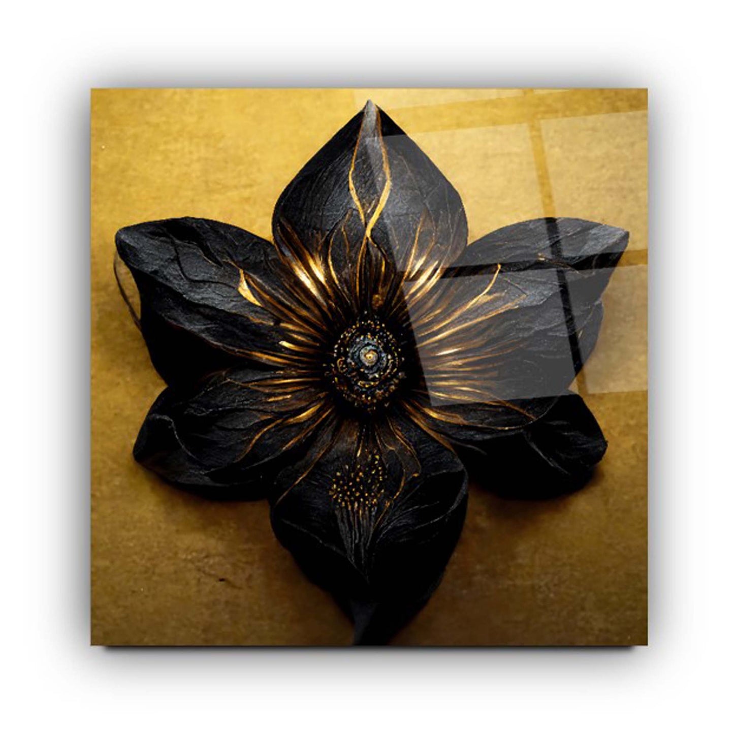 Gold Flowers Glass Wall Art