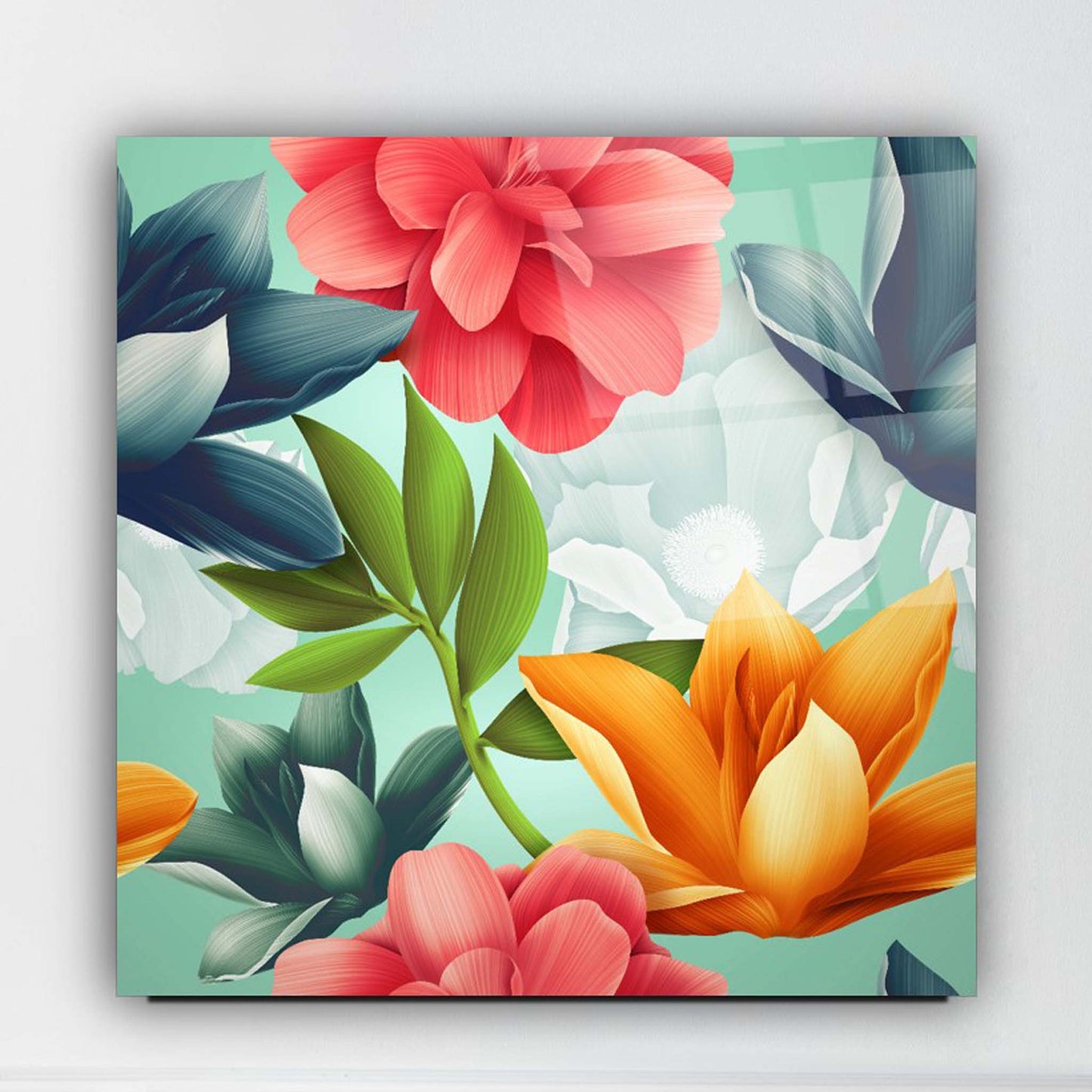 Colorful Flowers Glass Wall Art