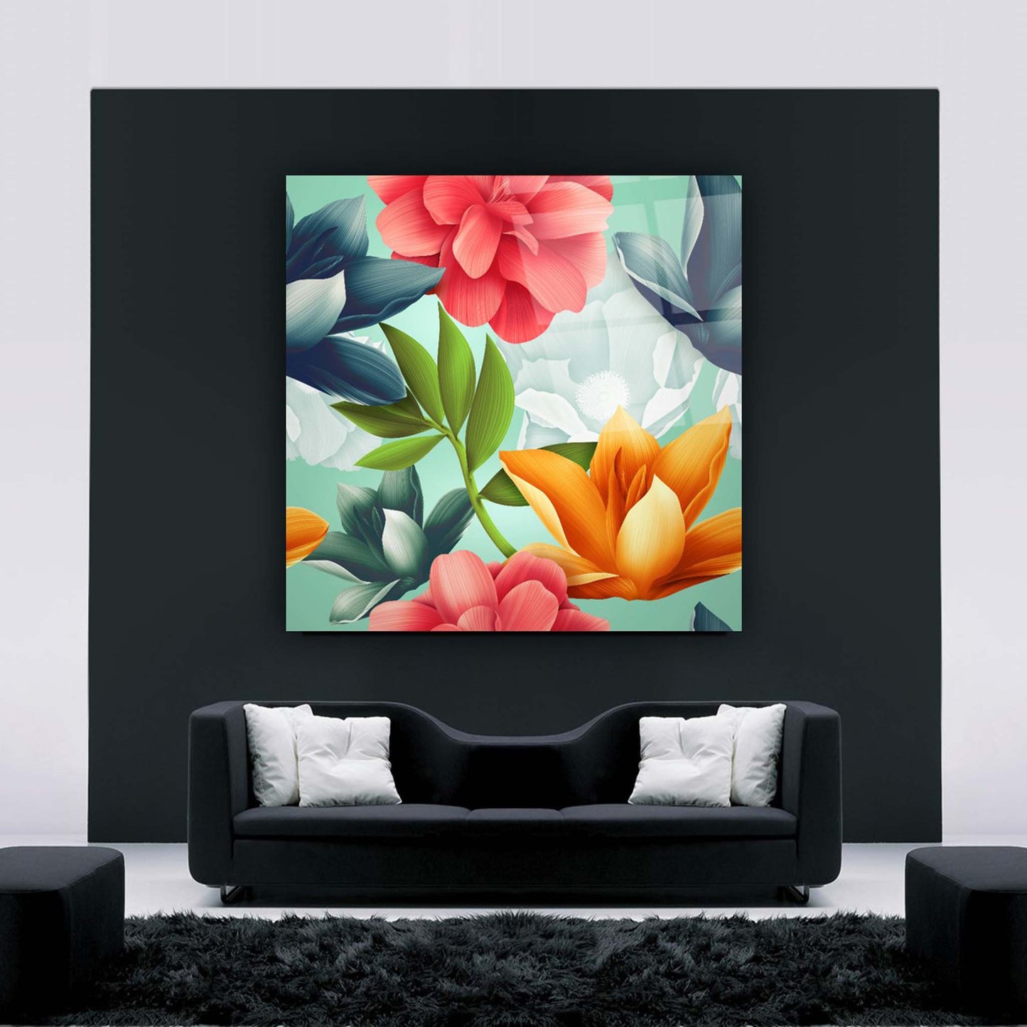 Colorful Flowers Glass Wall Art
