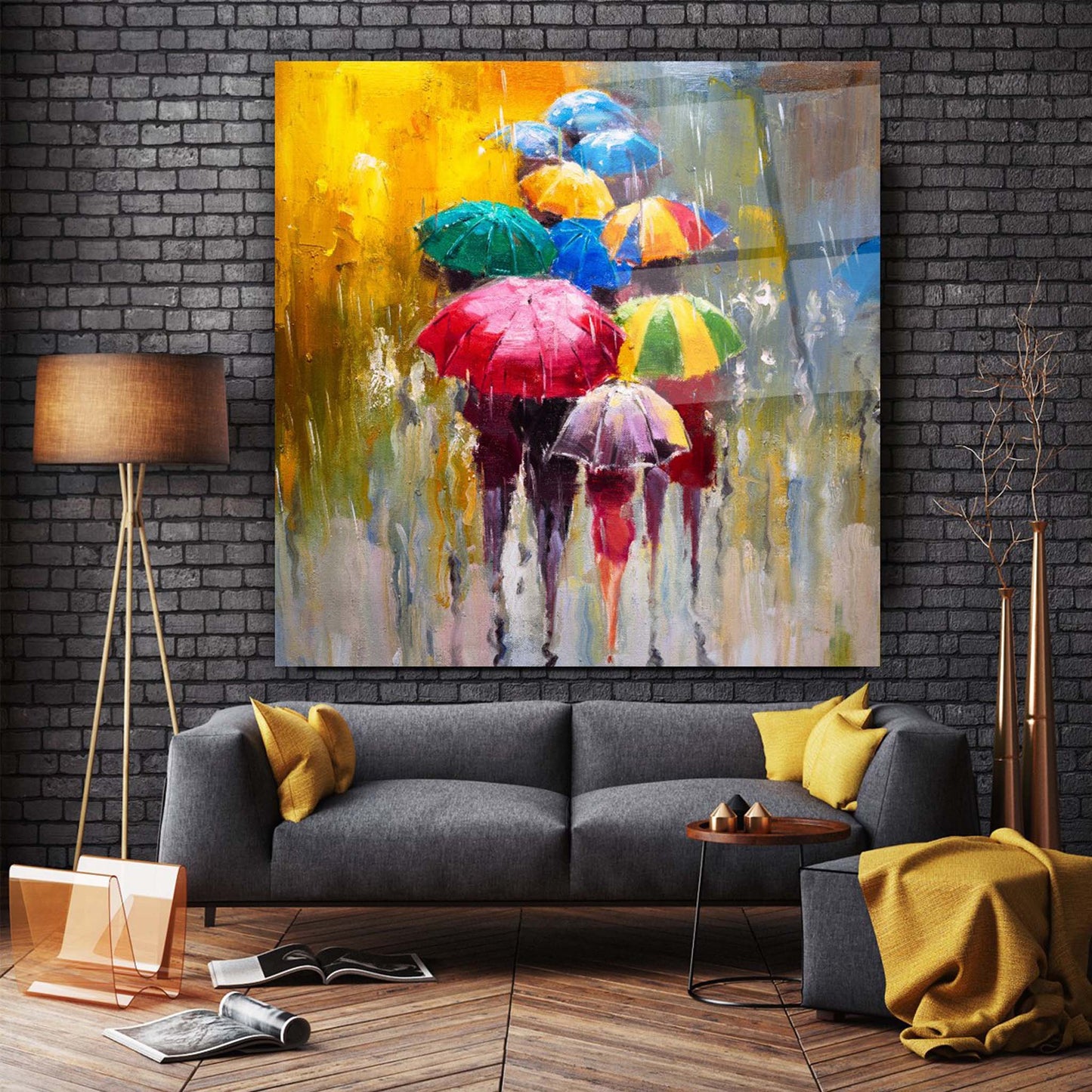 Colorful Umbrellas Glass Wall Art