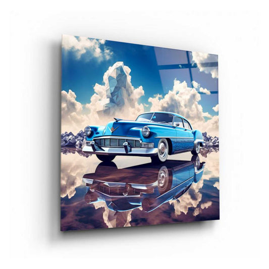 Blue Car Design Glass Wall Art