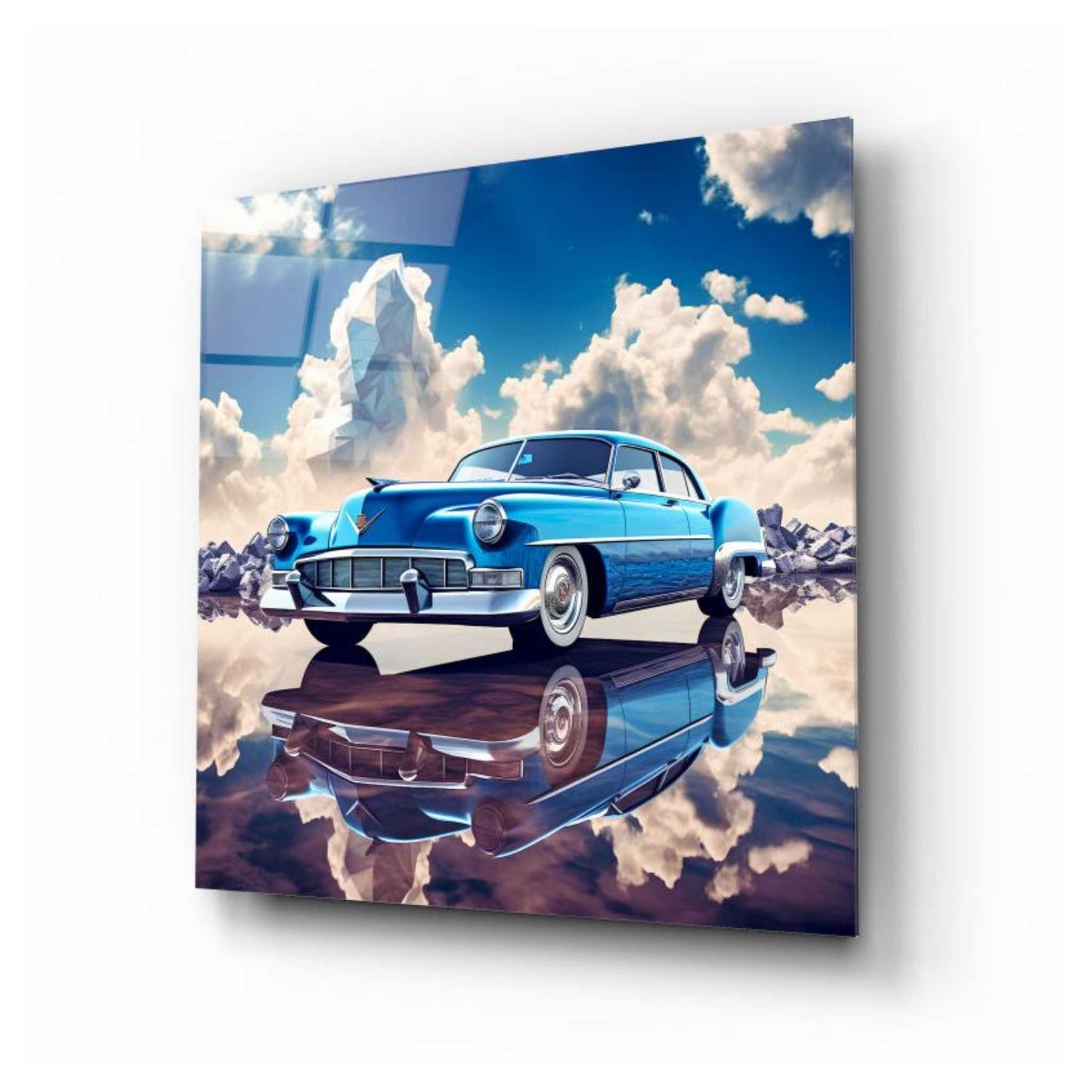 Blue Car Design Glass Wall Art