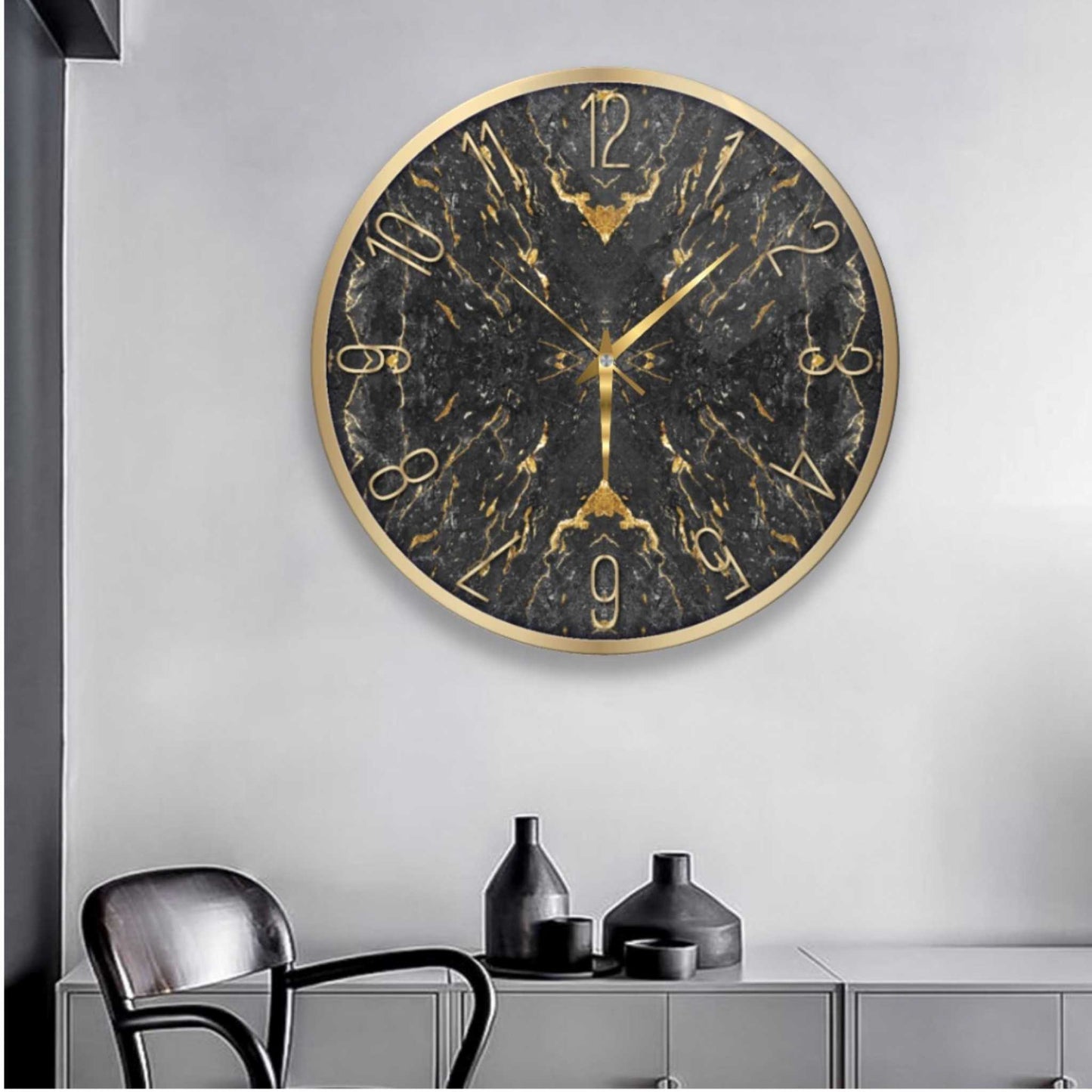 Marble Design Clock Glass Wall Art