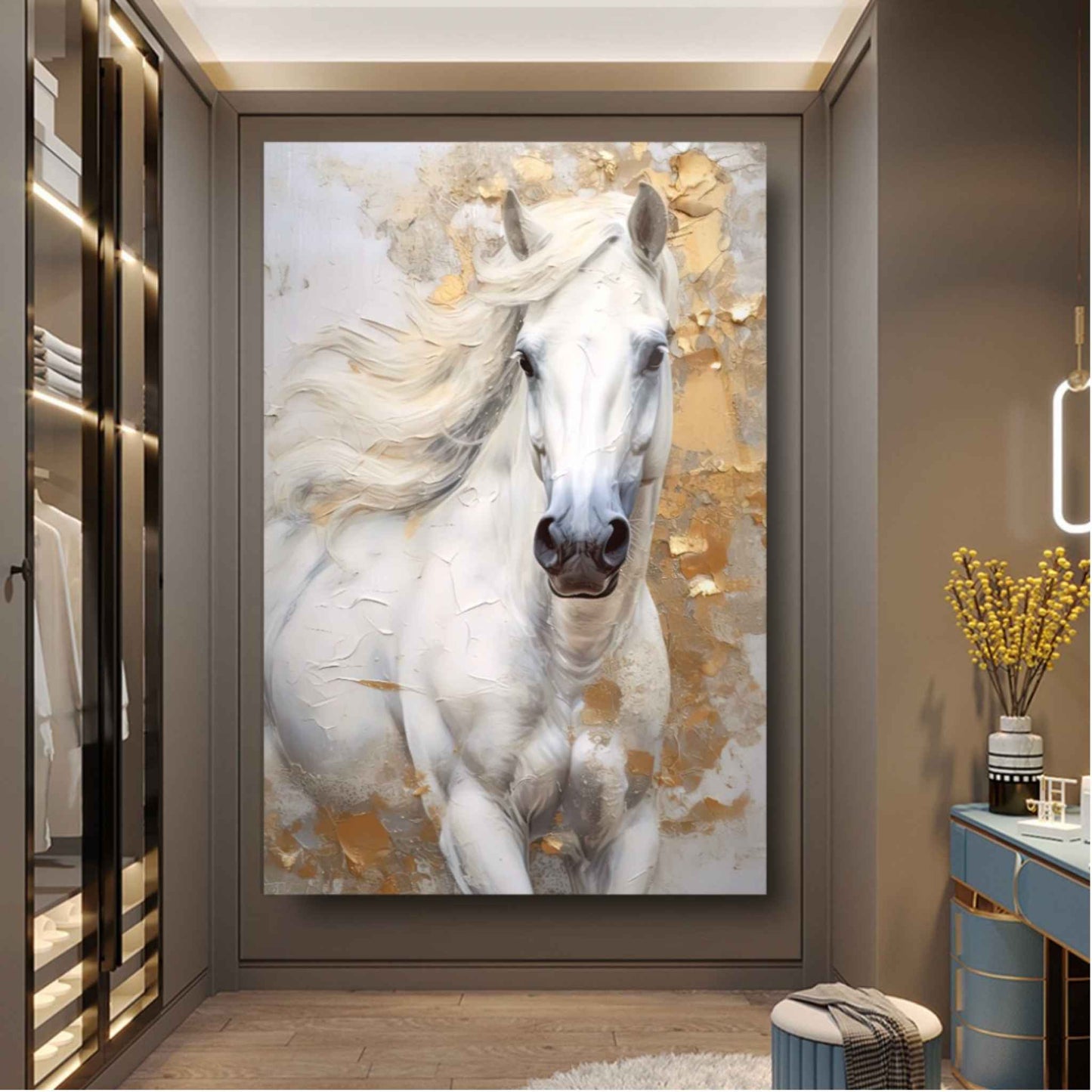 White Horse Glass Wall Art