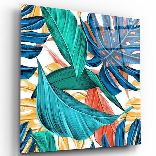 Tropical Leaves Glass Wall Art