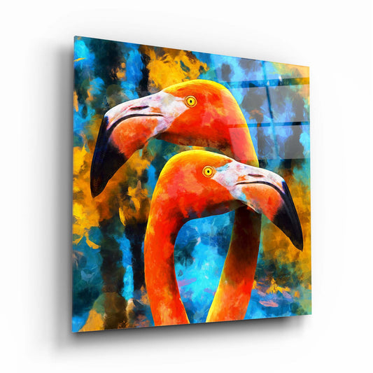 Flamingos Glass Wall Art