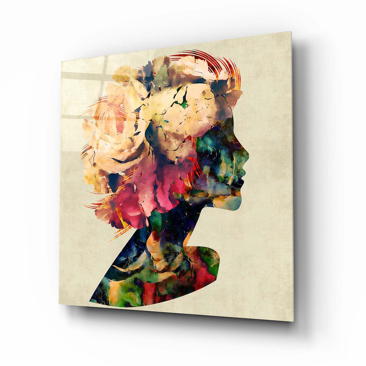 Floral Woman Glass Wall Art