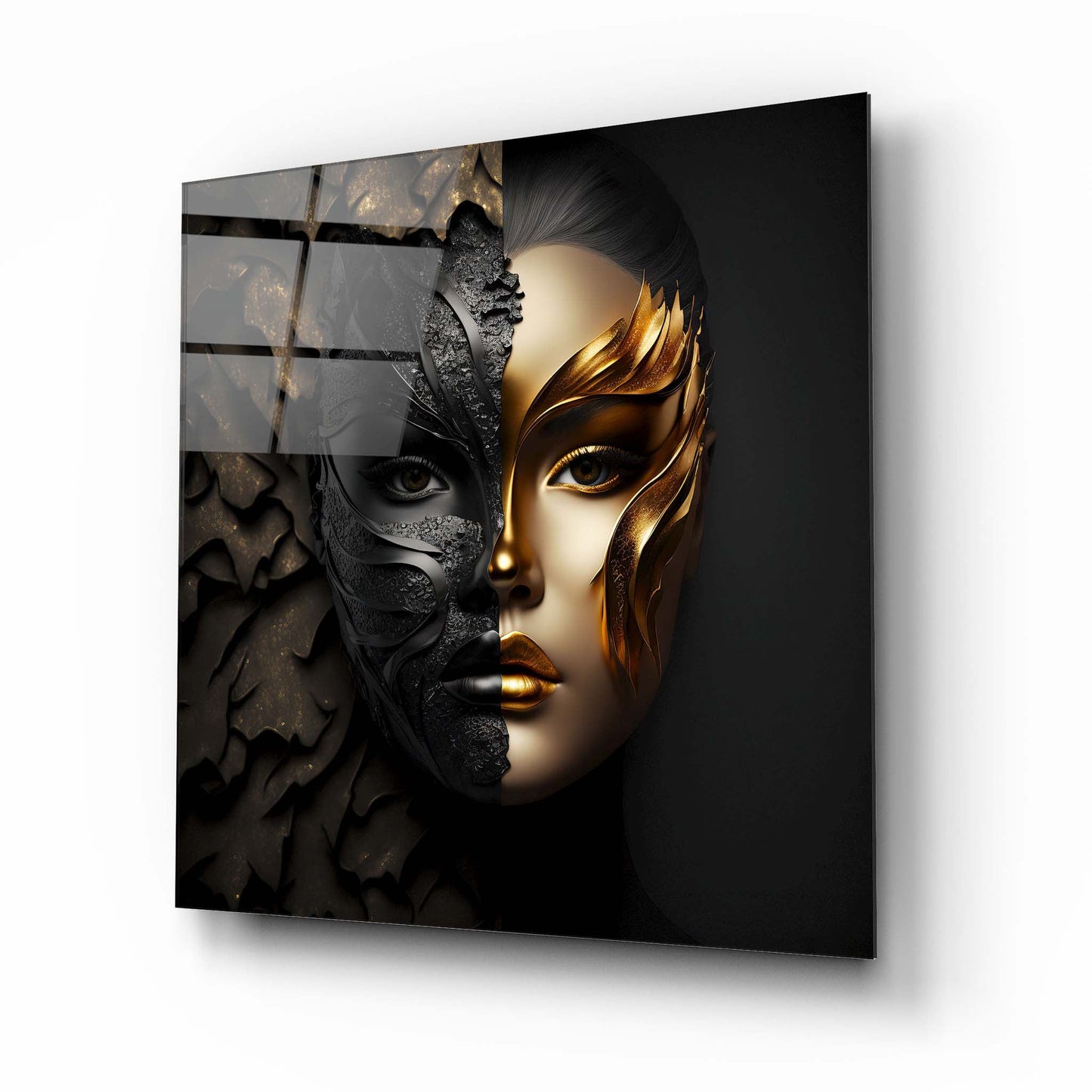 Masked Woman Glass Wall Art