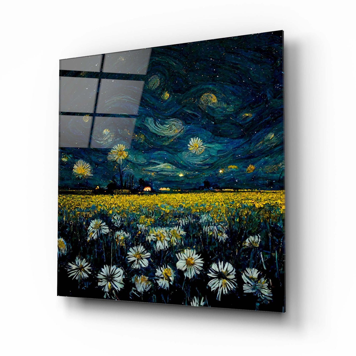 Starry Night and Flowers Glass Wall Art