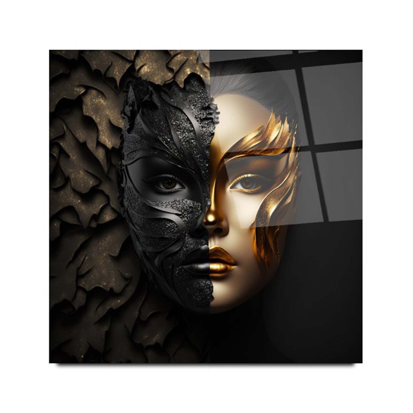 Masked Woman Glass Wall Art