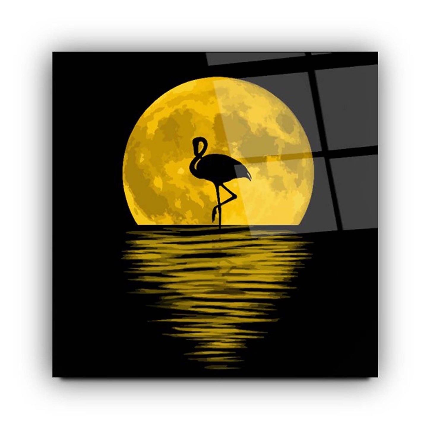 Moon Landscape and Flamingo Glass Wall Art