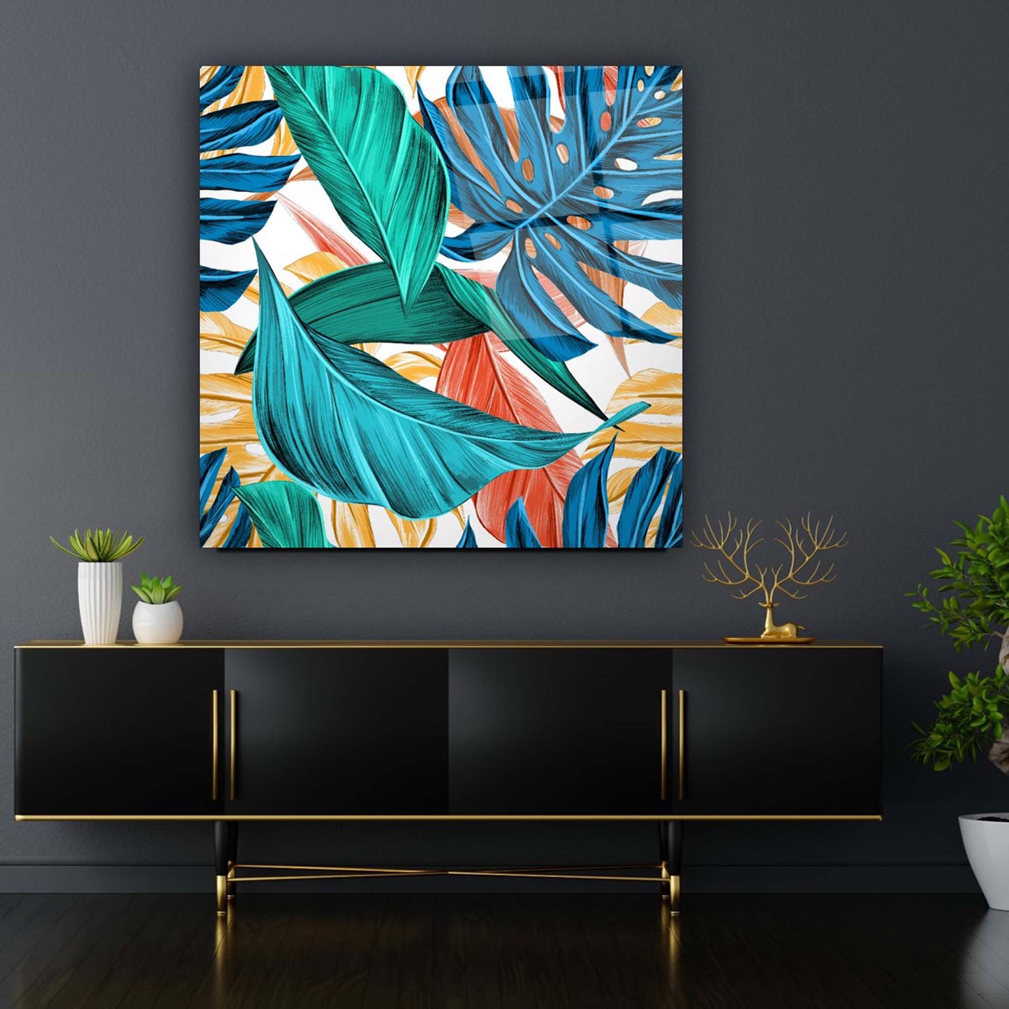 Tropical Leaves Glass Wall Art