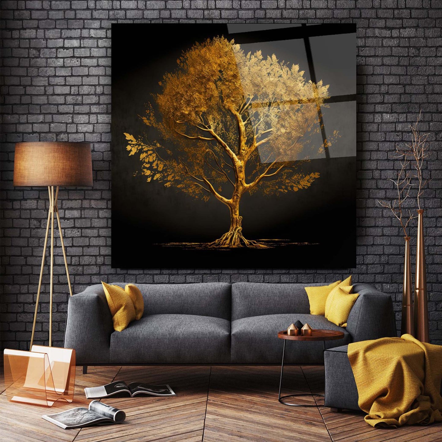 Gold Wood Glass Wall Art