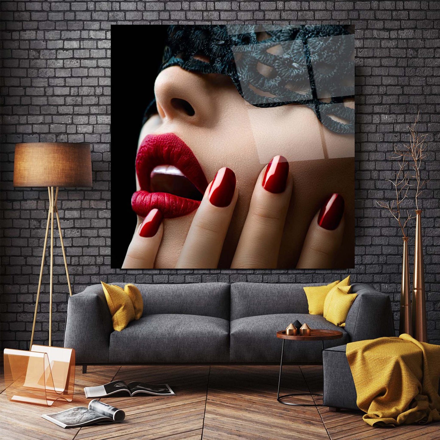 Masked Woman Glass Wall Art 2