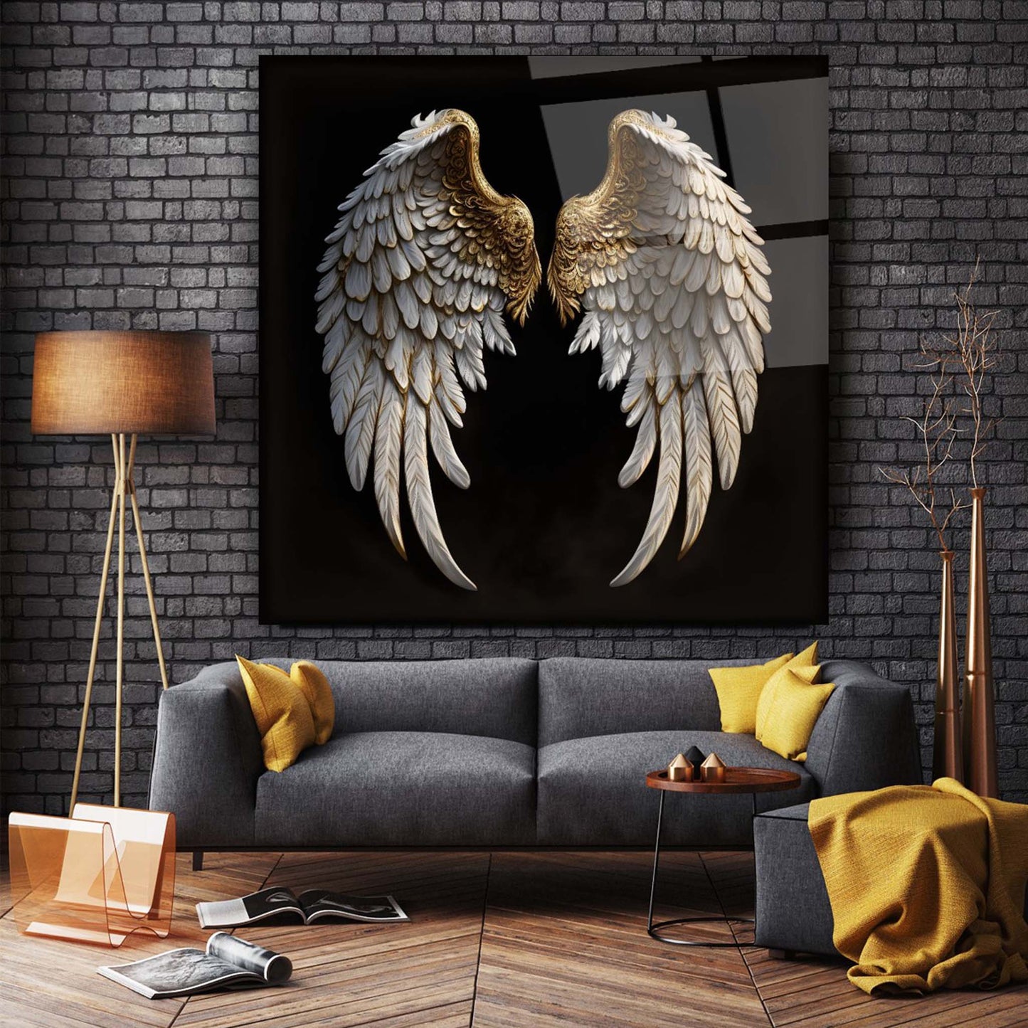 Gold Wing Glass Wall Art