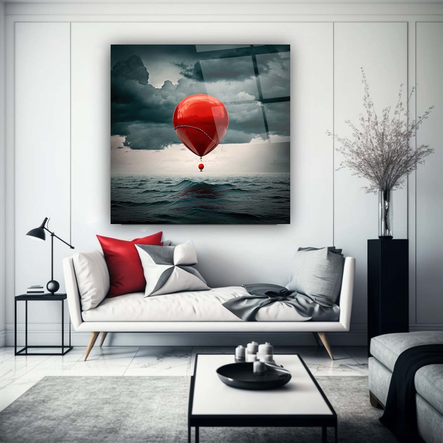 Flying Balloon Glass Wall Art