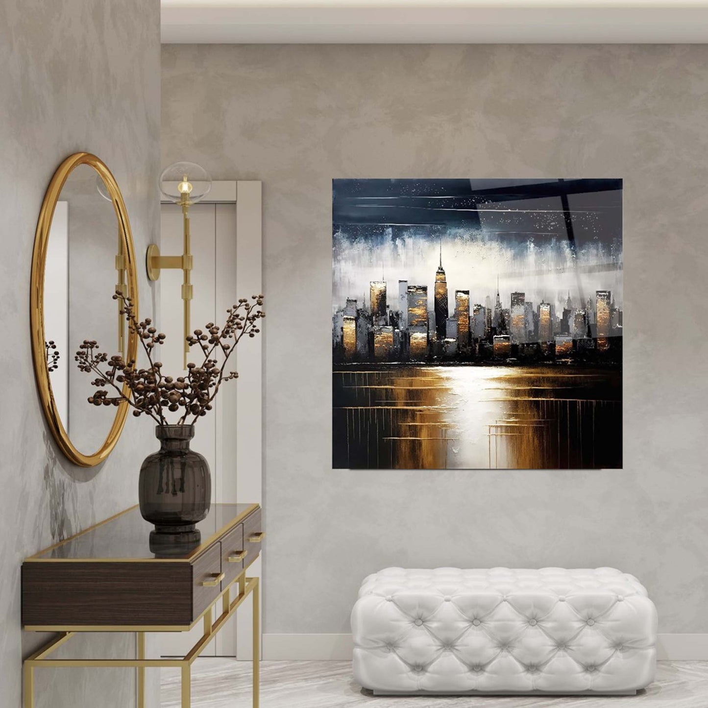 Cityscape Glass Wall Art Table