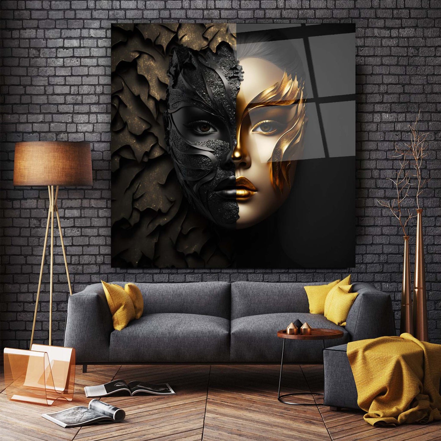 Masked Woman Glass Wall Art