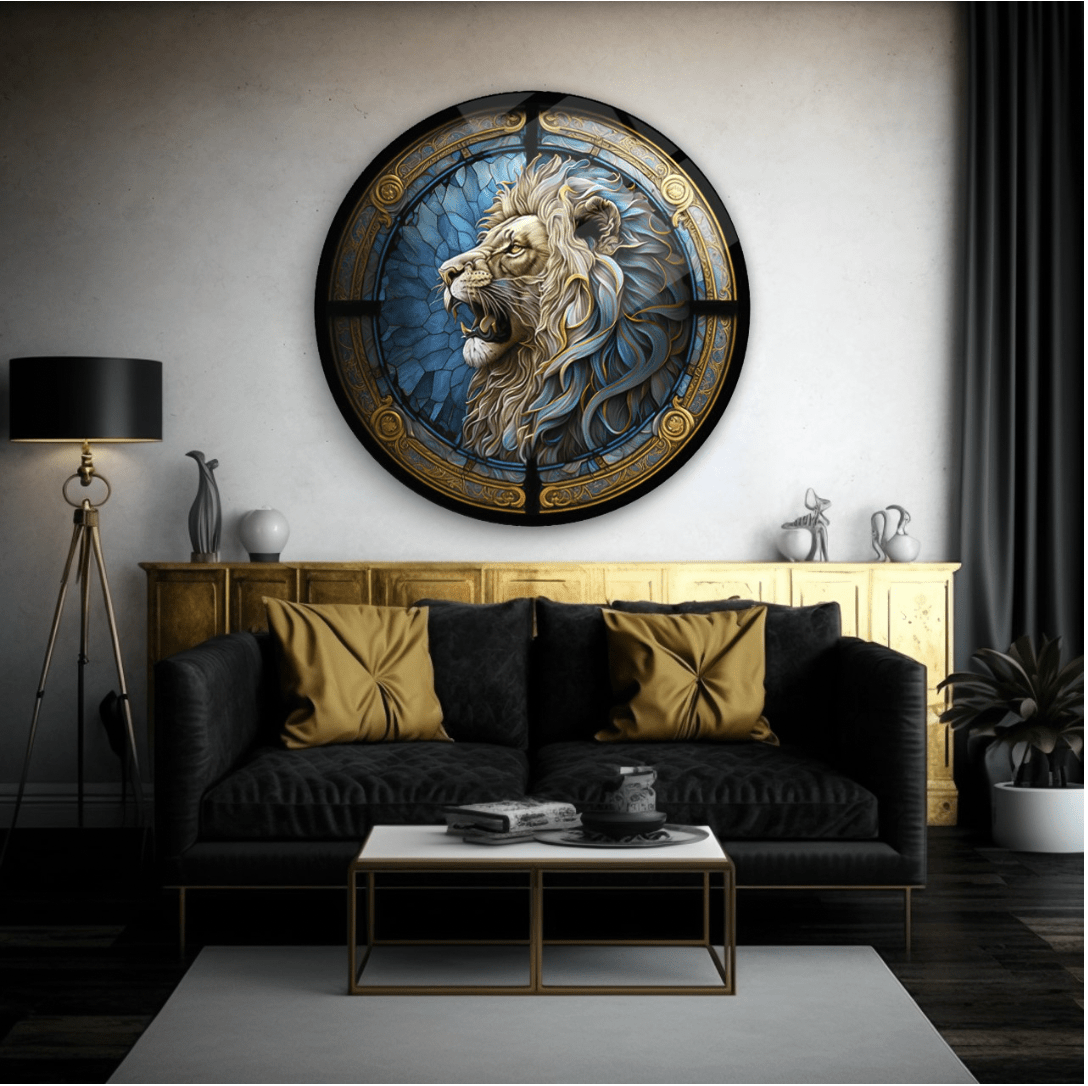 Futuristic Lion Rounded Glass Wall Art