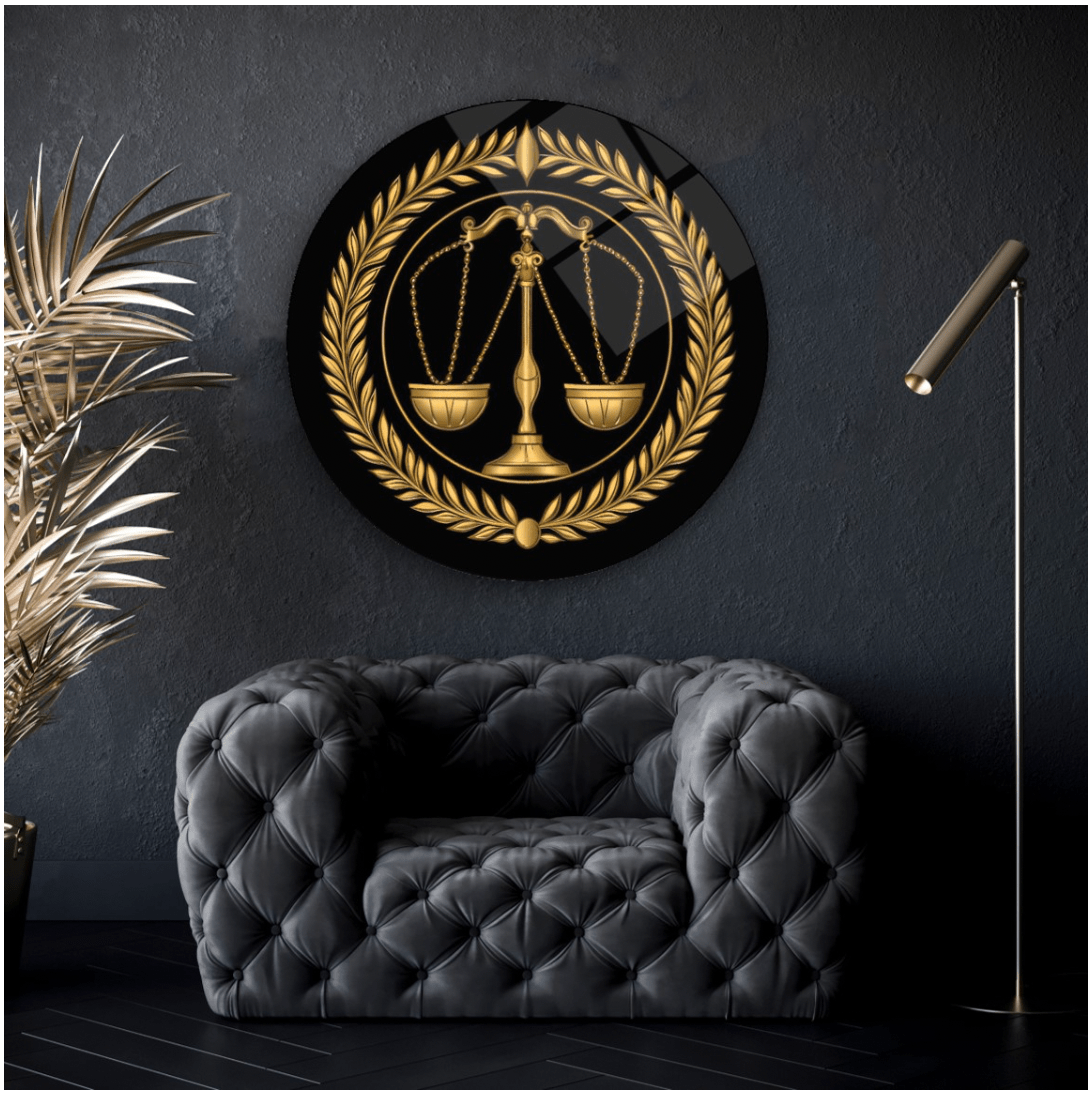 Scales of Justice Rounded Glass Wall Art