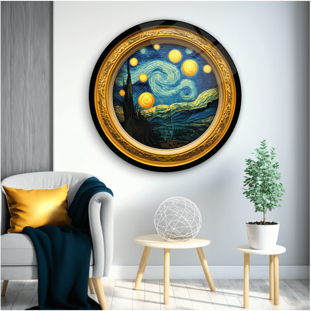 Van Gogh Starry Night Rounded Glass Wall Art