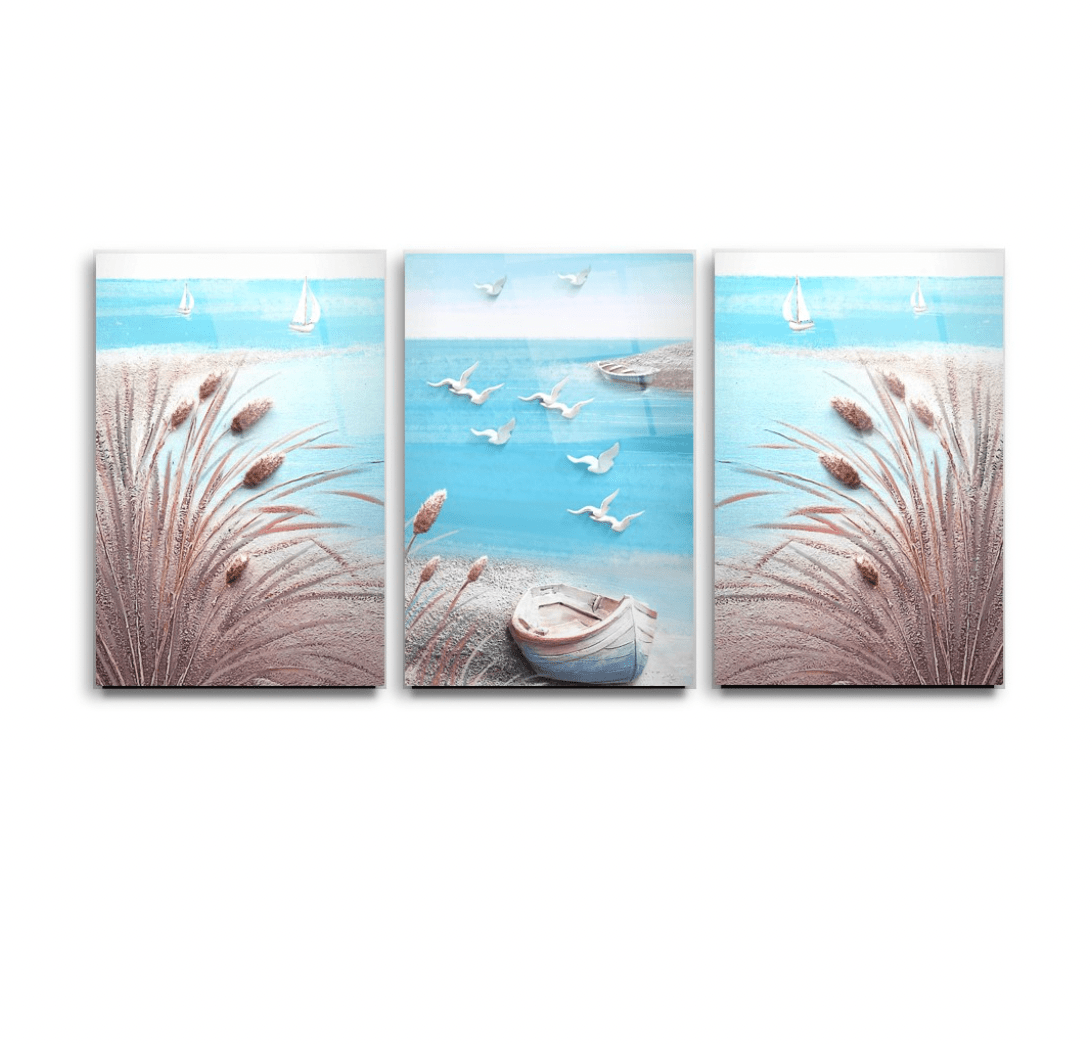 Calm Beach Glass Wall Art & Set of 3