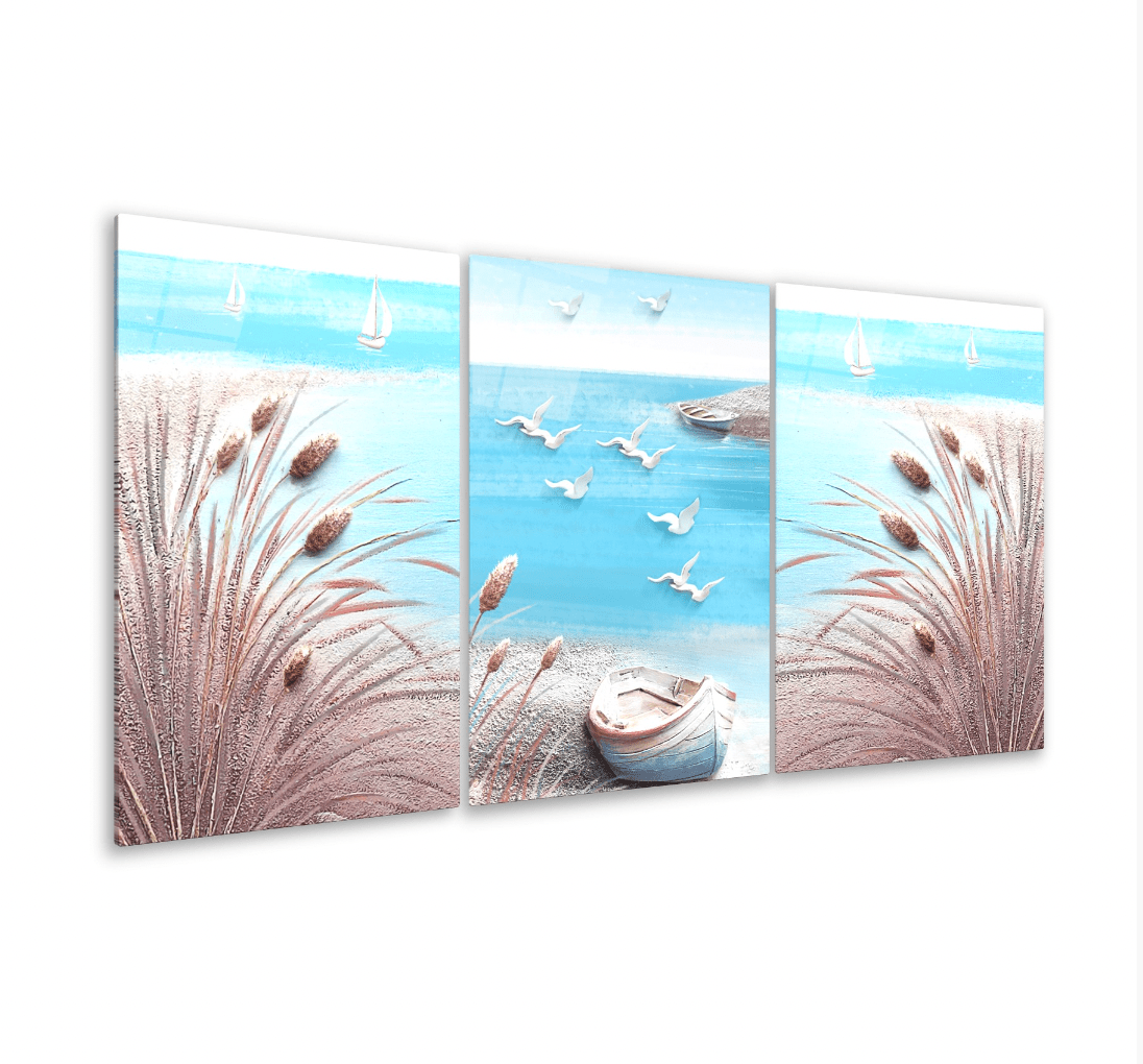 Calm Beach Glass Wall Art & Set of 3