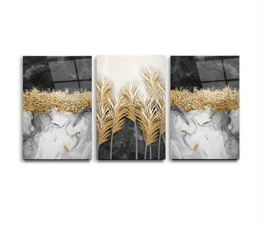 Golden Leaf Glass Wall Art & Set of 3