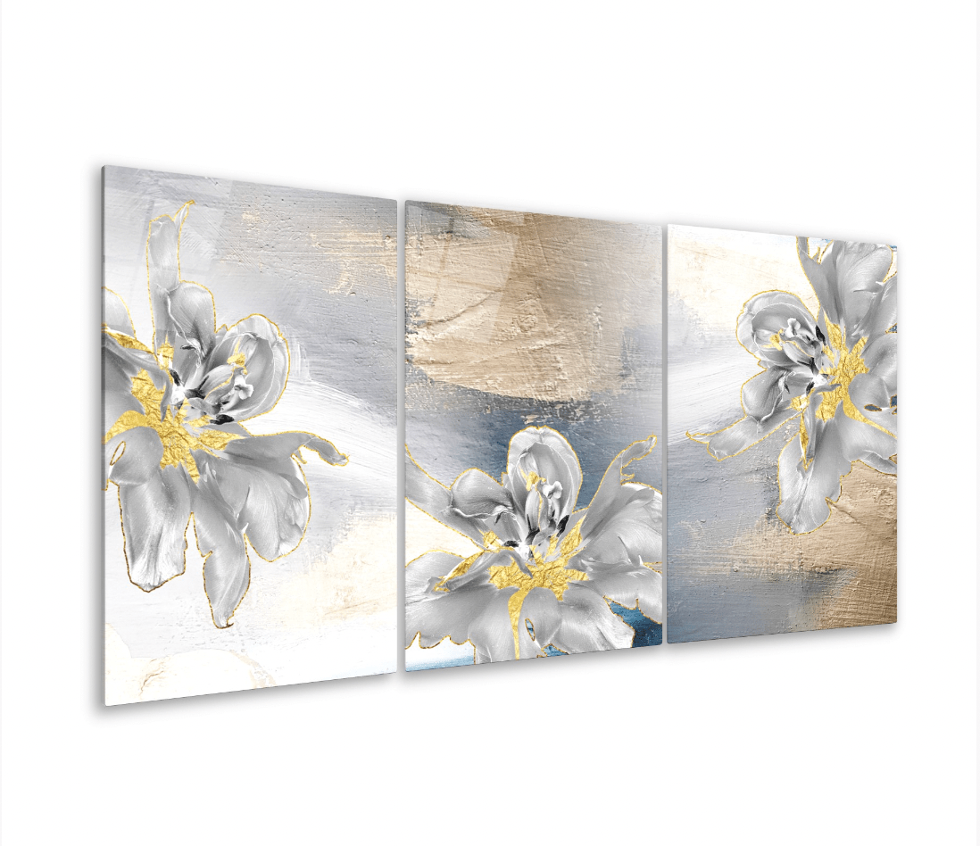 White Flower Glass Wall Art & Set of 3