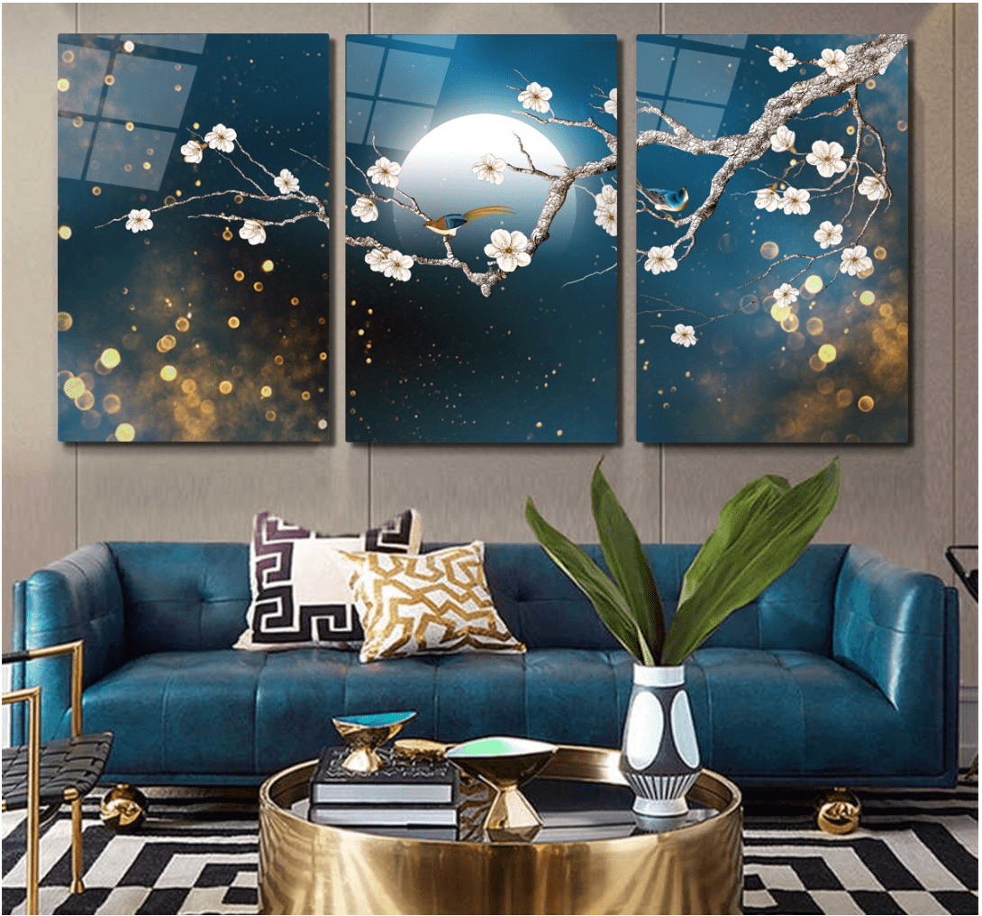 Tree Branch at Night Glass Wall Art & Set of 3