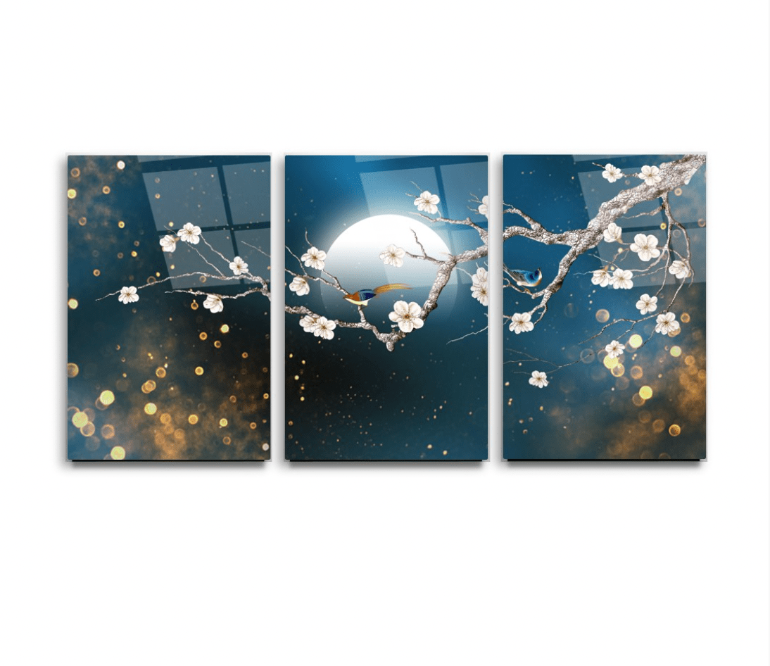 Tree Branch at Night Glass Wall Art & Set of 3