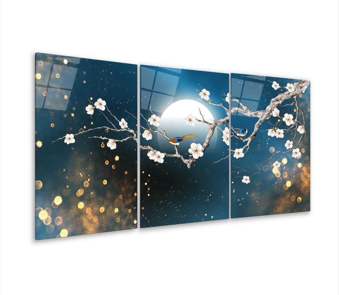 Tree Branch at Night Glass Wall Art & Set of 3